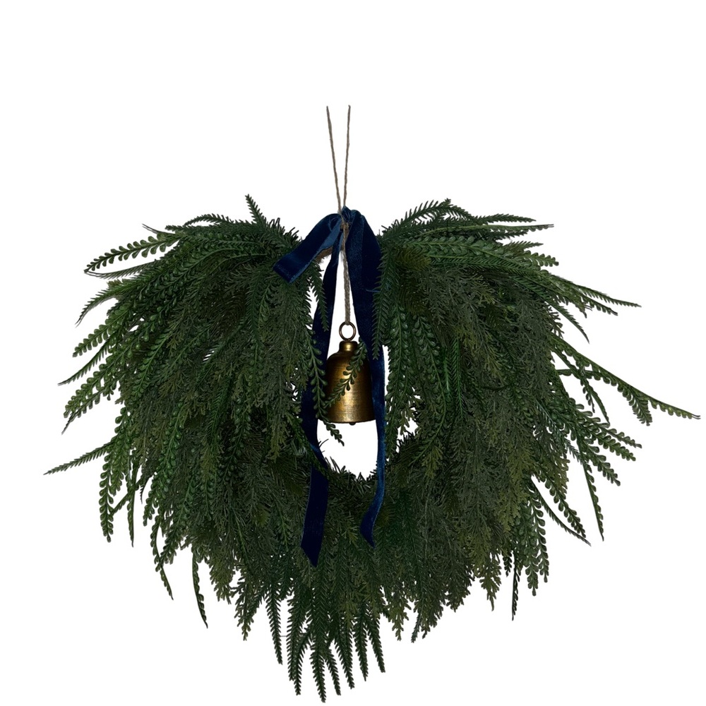 Homemade Elegant Green Holiday Wreath with Gold Bell